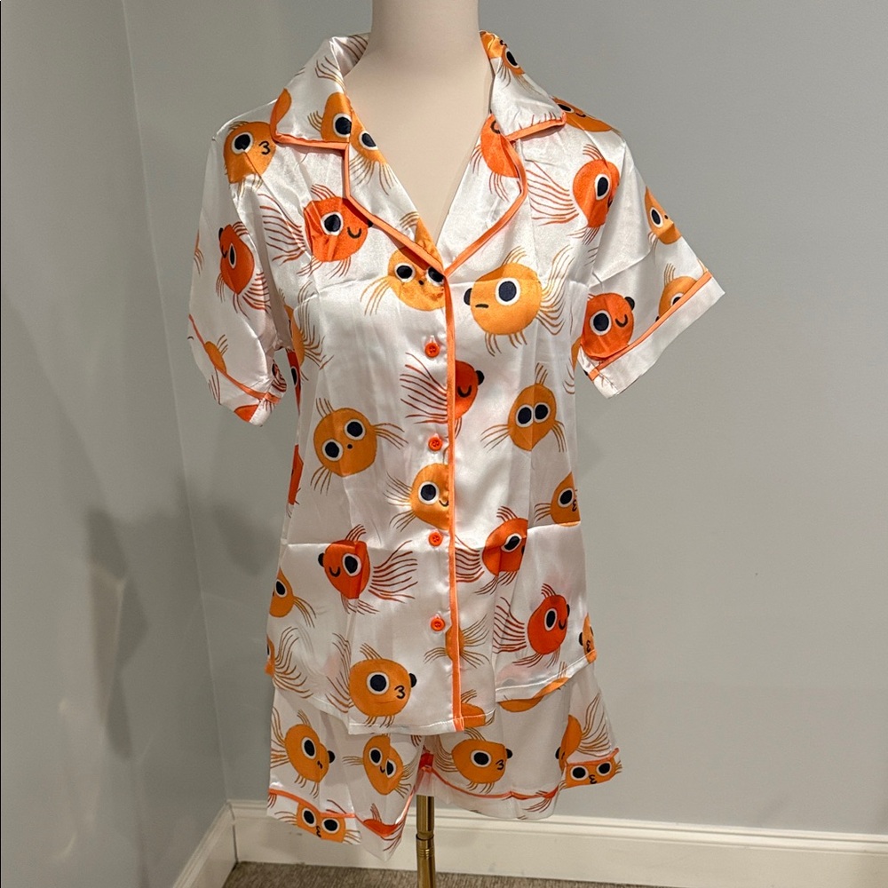 Orange and White Goldfish Print Pajama Set